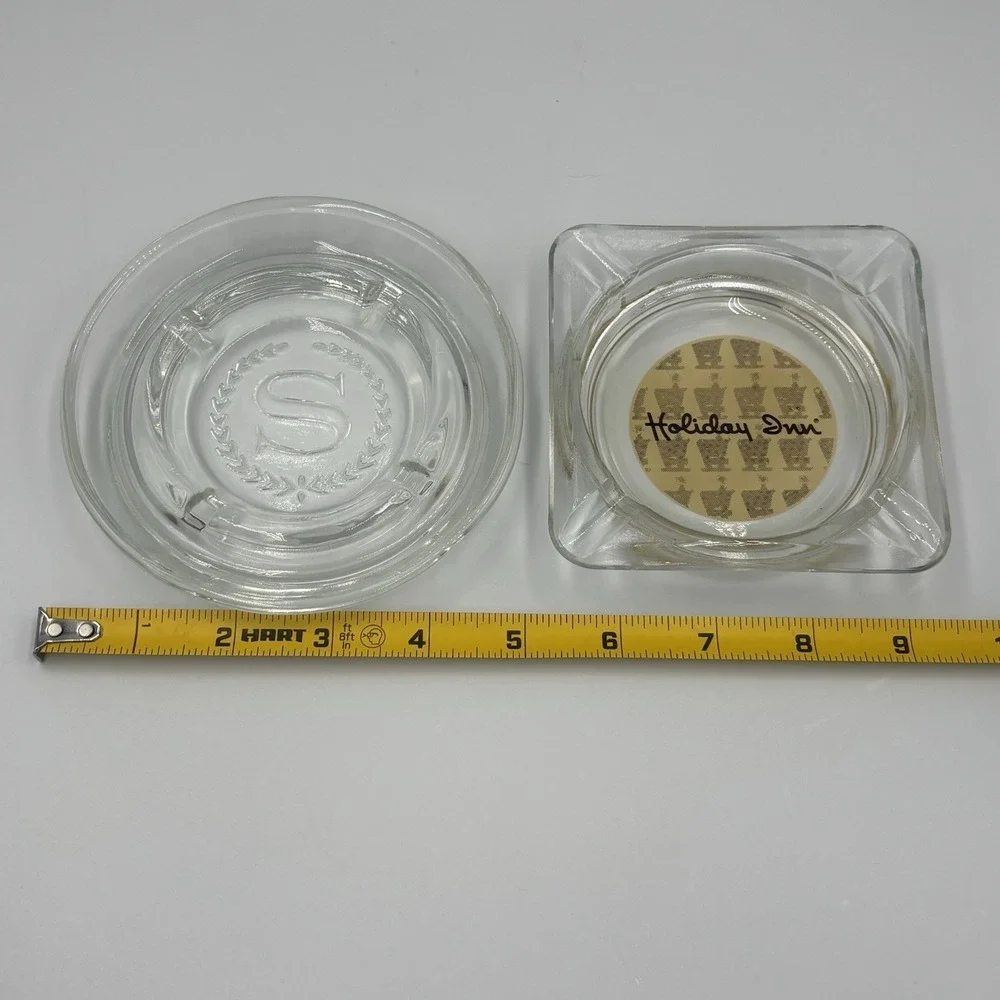 Vintage Hotel‎ Ashtrays Sheraton & Holiday Inn Glass Ashtrays Lot Of 2 Man Cave